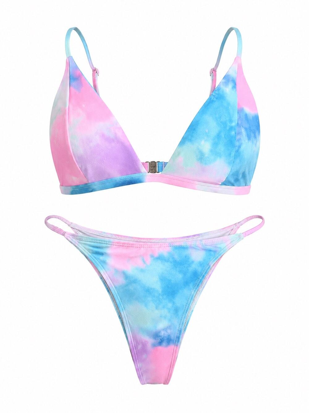 SHEIN Pink Blue Tie Dye Triangle Bikini Set | Size Large